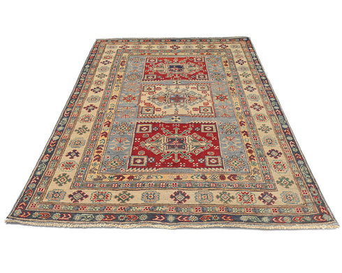 4x6 Gray Kuba Afghan Hand Knotted Wool Area Rug